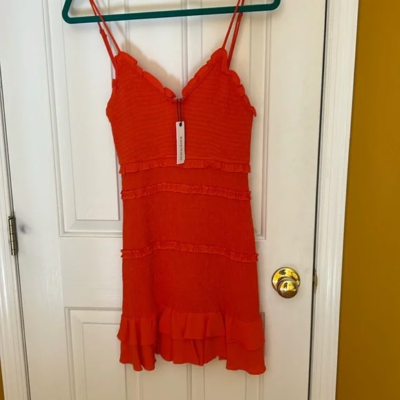 open lace back dress OLIVACEOUS Back Tie Sleeveless Midi Dress In Orange